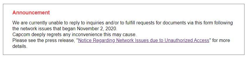 capcom notice